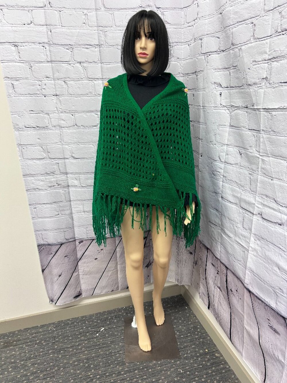Vintage Bohemian Kelly Green Crochet Shawl